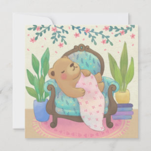Carte Teddy Bear sur fauteuil Vintage Illustration