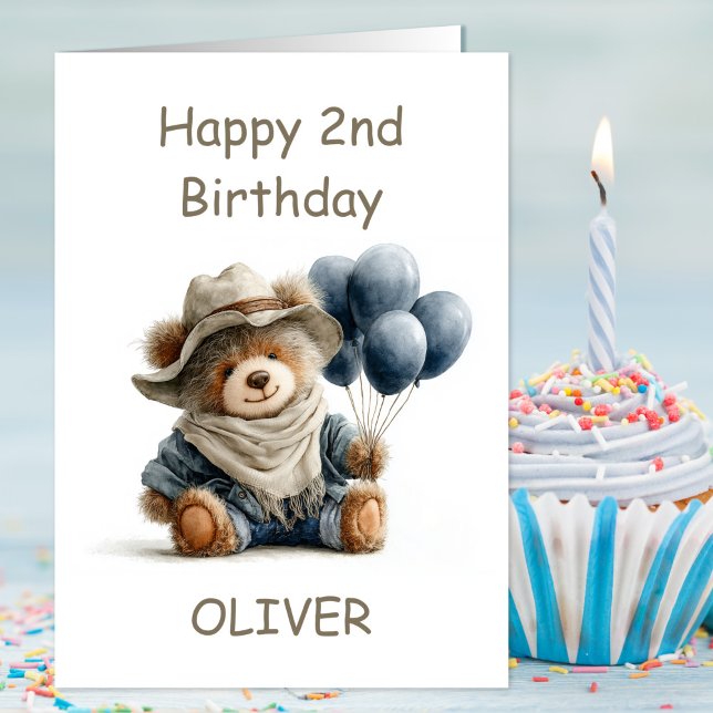 Carte Teddy Bear with Balloons 2nd Birthday (Créateur téléchargé)