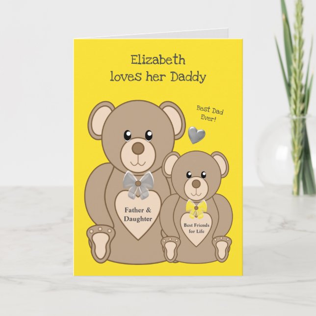 Carte Teddy ours vous aime papa jaune et gris (Devant)