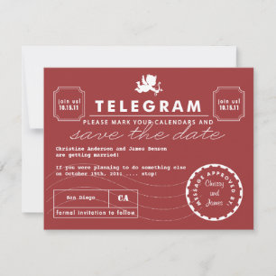 Carte Telegram moderne Enregistrer la date - Rouge