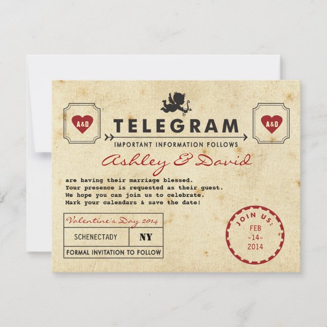 Carte Télégramme vintage Valentine Enregistrer la  (Devant)