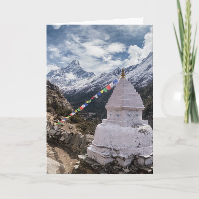 Carte Temple bouddhiste & Drapeaux de prière, Montagnes  (Devant)