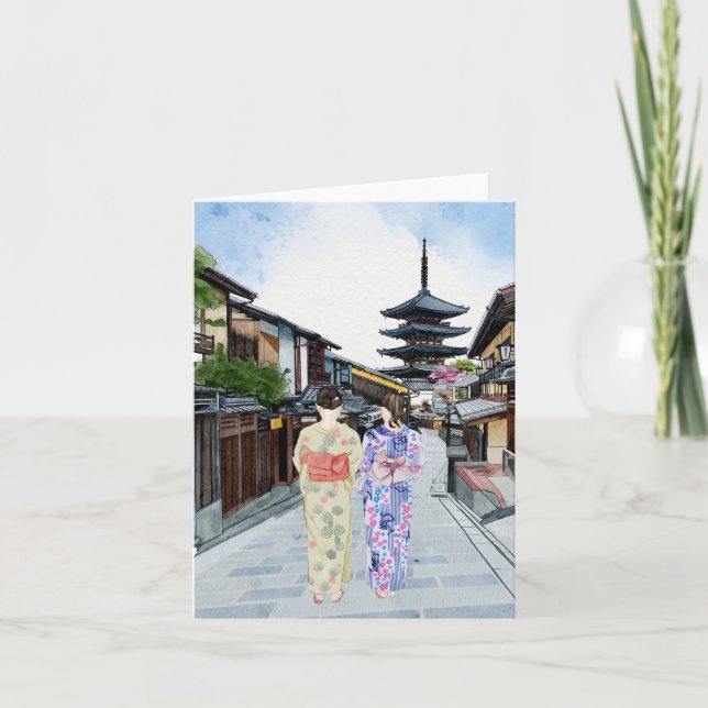 Carte Temple Hōkan-Ji Kyoto Japon Aquarelle (Devant)