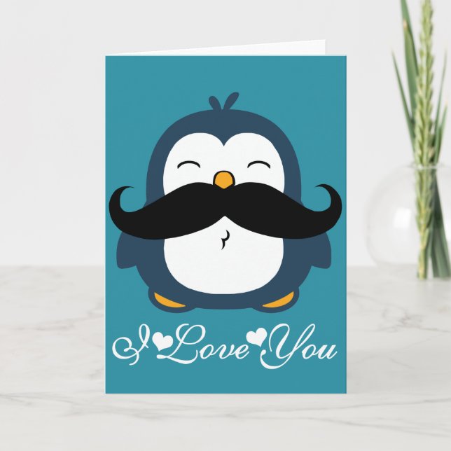 Carte Tendance de moustache de pingouin Je t'aime (Devant)