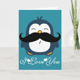 Carte Tendance de moustache de pingouin Je t'aime