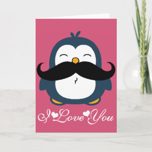 Carte Tendance de moustache de pingouin Je t'aime