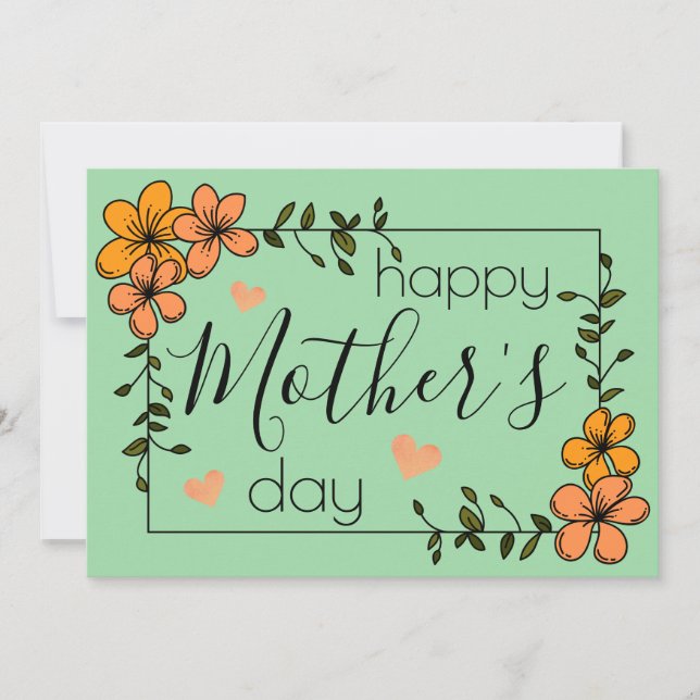 Carte Tendance florale orange vert joyeuse fête des mère (Devant)