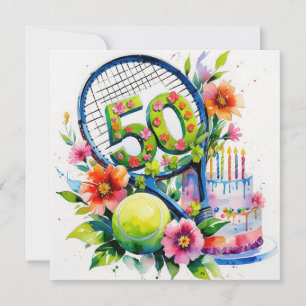 Carte Tennis 50e Anniversaire balle de tennis et nombre