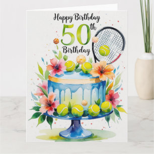 Carte Tennis 50e Anniversaire balle de tennis et nombre