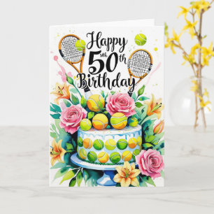 Carte Tennis 50e Anniversaire balle de tennis et nombre