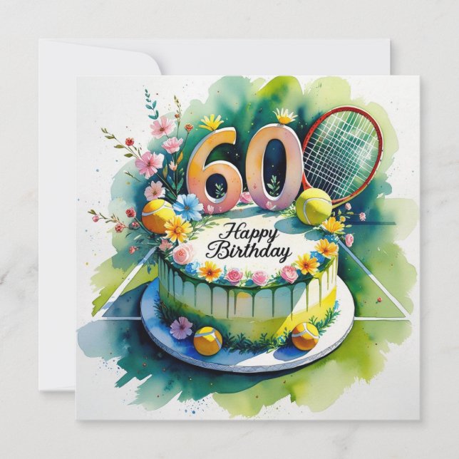 Carte Tennis 60e anniversaire avec balle de tennis et no (Devant)
