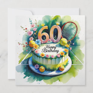 Carte Tennis 60e anniversaire avec balle de tennis et no