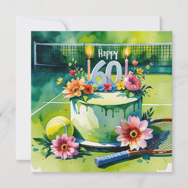Carte Tennis 60e anniversaire avec balle de tennis et no (Devant)