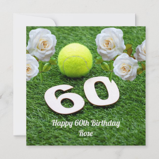Carte Tennis 60e anniversaire avec des fleurs (Devant)