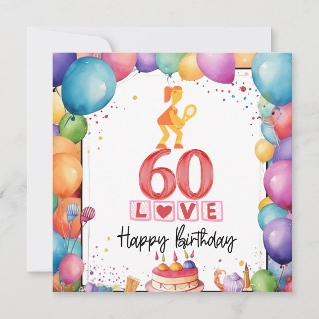 Carte Tennis 60e anniversaire pour une joueuse (Devant)