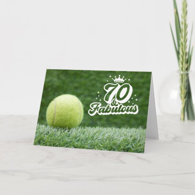 Carte Tennis 70e anniversaire avec balle sur l'herbe ver (Devant)