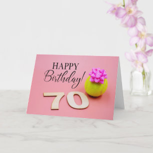 Carte Tennis 70e anniversaire avec boule et ruban rose