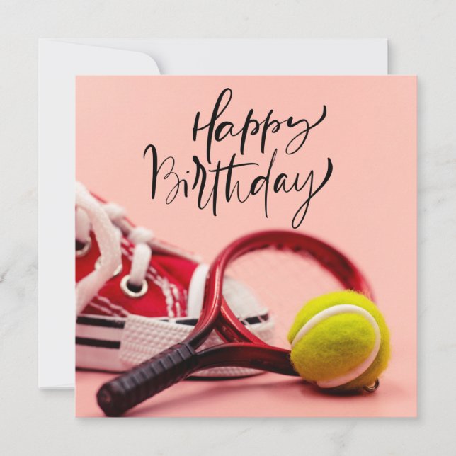 Carte Tennis Anniversaire avec balle et raquette sur ros (Devant)