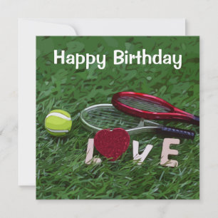 Carte Tennis Anniversaire avec balle et raquette sur ver