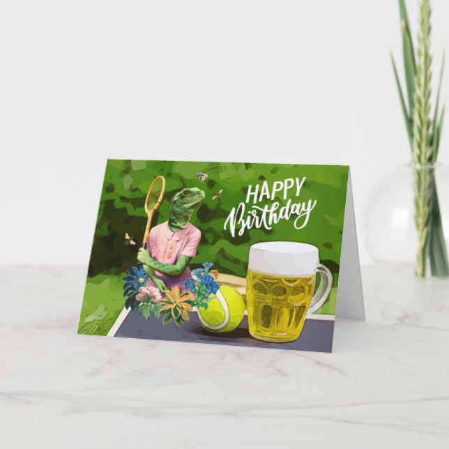 Carte Tennis Anniversaire avec Bière et raquette à bille (Devant)