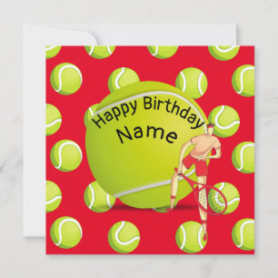 Carte Tennis Anniversaire avec joueur de tennis sur roug