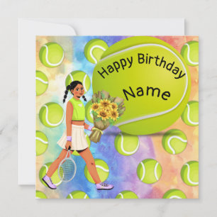 Carte Tennis Anniversaire avec joueuse de tennis