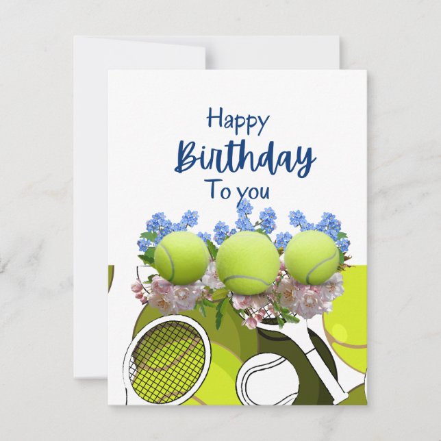 Carte Tennis ball et raquette noir & blanc Anniversaire (Devant)