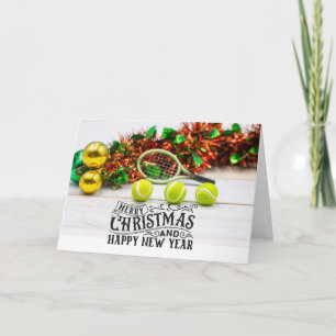 Carte Tennis Christmas Holiday Card avec balle et raquet
