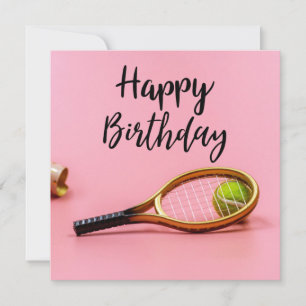 Carte Tennis d'anniversaire avec balle et raquette sur r