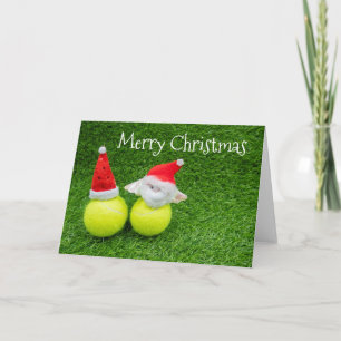 Carte Tennis de Noël avec chapeau de Père Noël sur balle