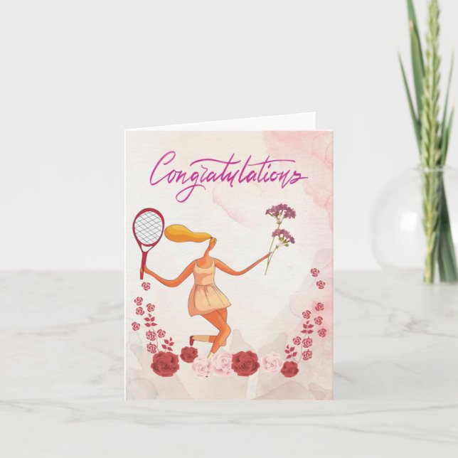Carte Tennis Félicitations à la femme et aux fleurs (Devant)