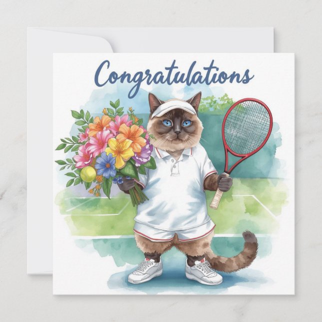 Carte Tennis Félicitations avec des fleurs à la main (Devant)
