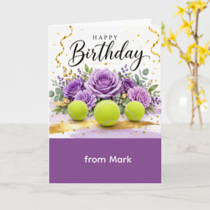 Carte Tennis Joyeux Anniversaire avec des fleurs