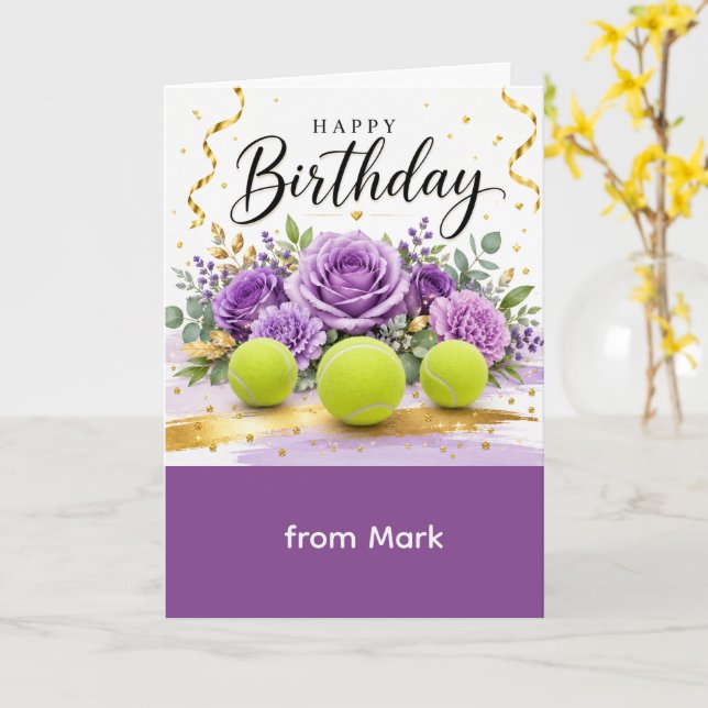 Carte Tennis Joyeux Anniversaire avec des fleurs (Fleur jaune)
