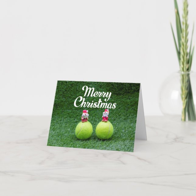 Carte Tennis Joyeux Noël avec balle de tennis Père Noël (Devant)