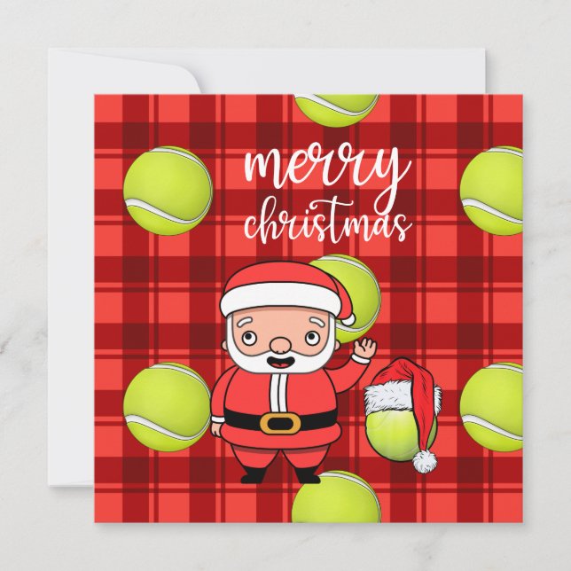 Carte Tennis Noël avec balle de tennis Santa Claus Car (Devant)