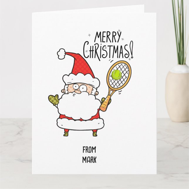 Carte Tennis Noël Vacances avec balle et Père Noël drôle (Devant)