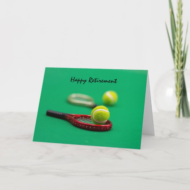 Carte Tennis Retraite avec raquette et balle sur vert (Devant)