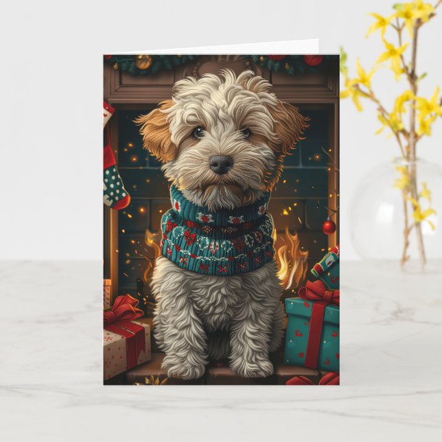 Carte Tenterfield Terrier avec des cadeaux de Noël chemi (Fleur jaune)