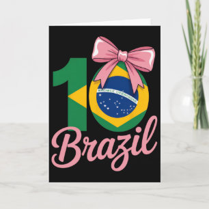Carte Tenue d'anniversaire 10 ans Brésil avec nœud rose