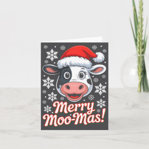 Carte Tenue de ferme de dessin animé de Noël Merry Moo-m
