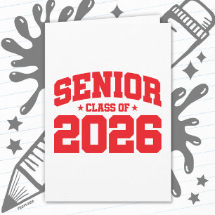 Carte Terme supérieur de 2026 Diplômé Varsity Rouge Gras