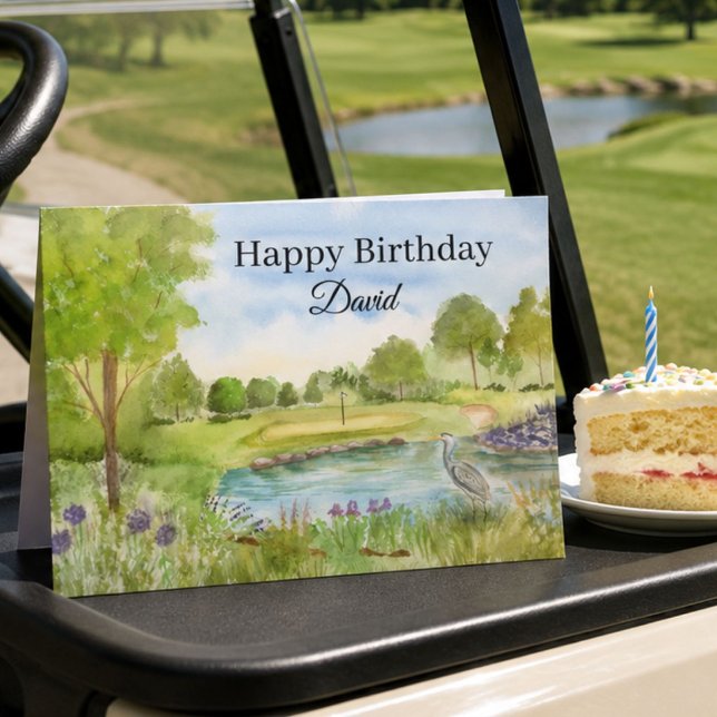 Carte Terrain de golf Joyeux Anniversaire avec Héron Per (Créateur téléchargé)