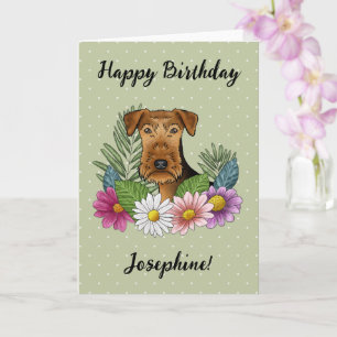 Carte Terrier Airedale Anniversaire Floral Coloré
