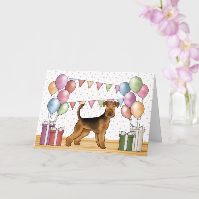 Carte Terrier Airedale Chien Mignon Pastel Joyeux Annive (Orchidée)