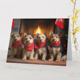 Carte Terrier Australien au coin du feu de Noël