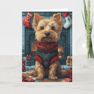 Carte Terrier Australien avec des cadeaux de Noël Chemin