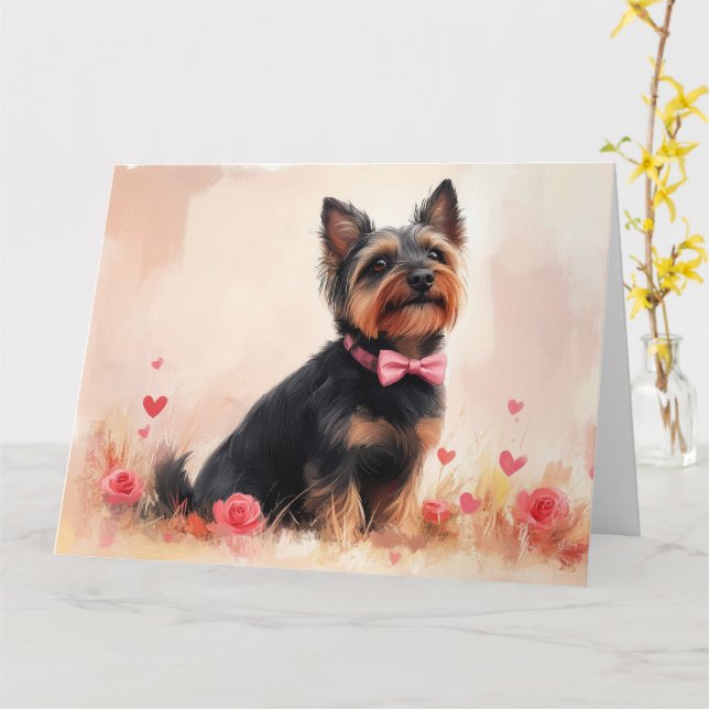 Carte Terrier Australien avec des Roses - Saint-Valentin (Fleur jaune)