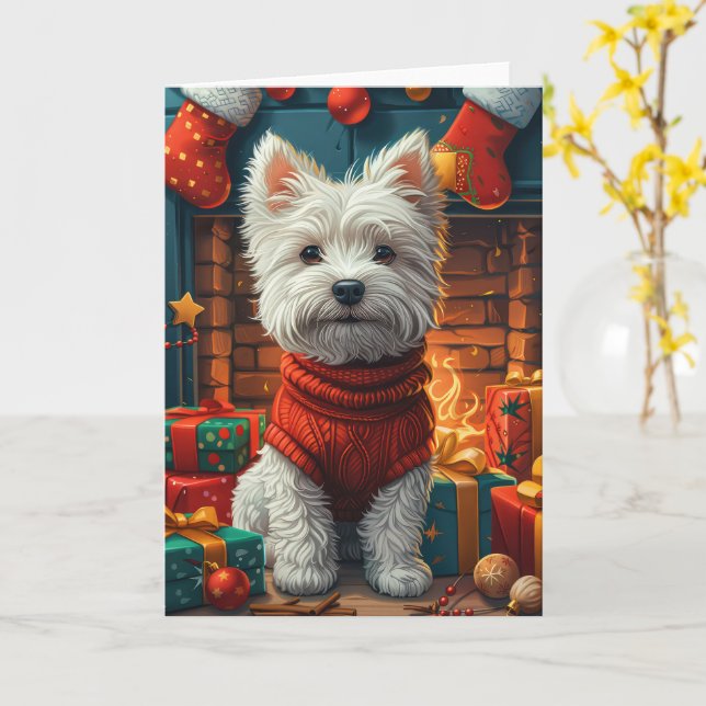 Carte Terrier Blanc de l'Ouest Highland avec cadeaux de  (Fleur jaune)