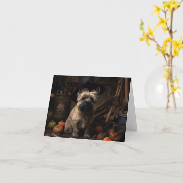 Carte Terrier Cairn Citrouilles Halloween Épouvantable (Fleur jaune)